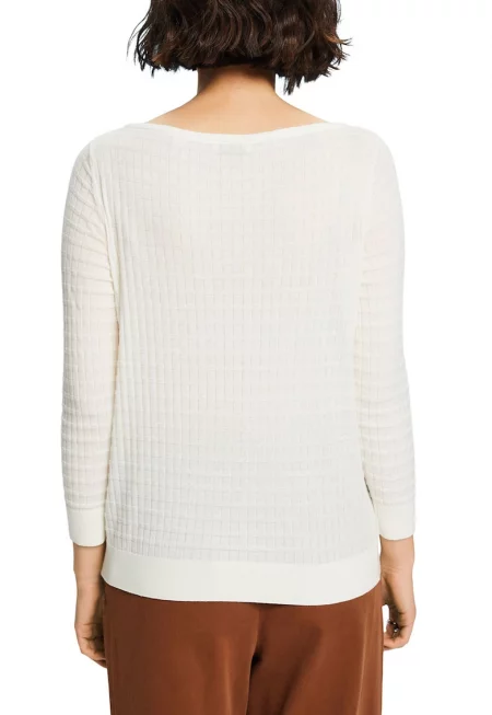 Памучен пуловер с деколте тип лодка