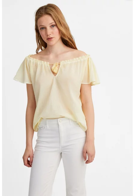 Памучна блуза с голи рамене