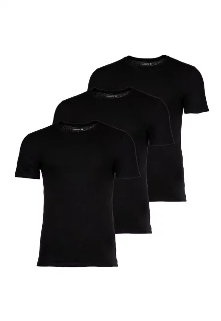 Памучна слим тениска с овално деколте - 3 броя - Черен