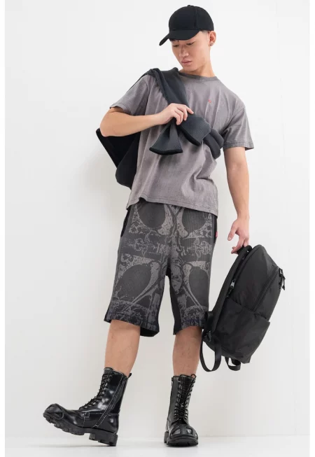 Памучна тениска - Меланж тъмно сиво