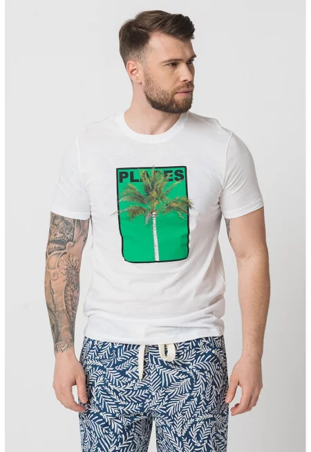 Памучна тениска с овално деколте