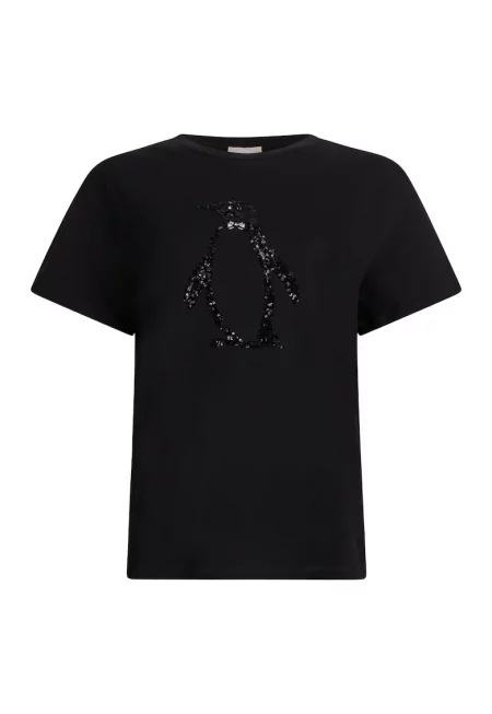 Памучна тениска с пайети - Черен