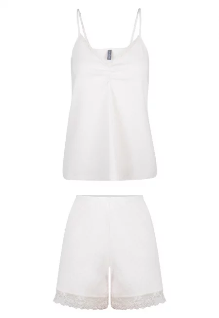 Пижама с шпиц и дантела - Крем