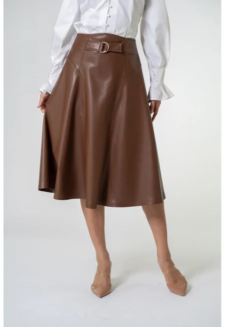 Плисирана пола Liddy от еко кожа - Кафяв