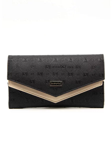 Портмоне от еко кожа с монограм - Черен