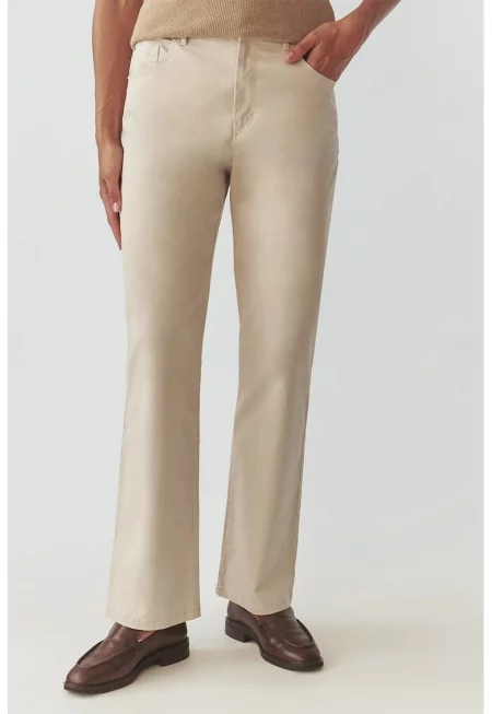 Прав панталон със средна талия - Светло бежово