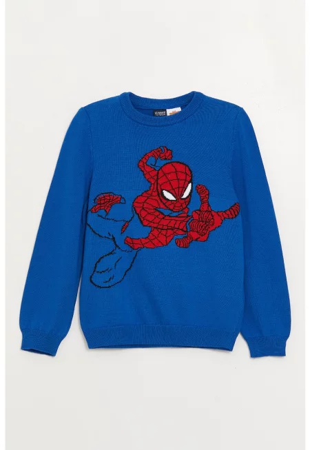 Пуловер с овално деколте и шарка със Spider-Man