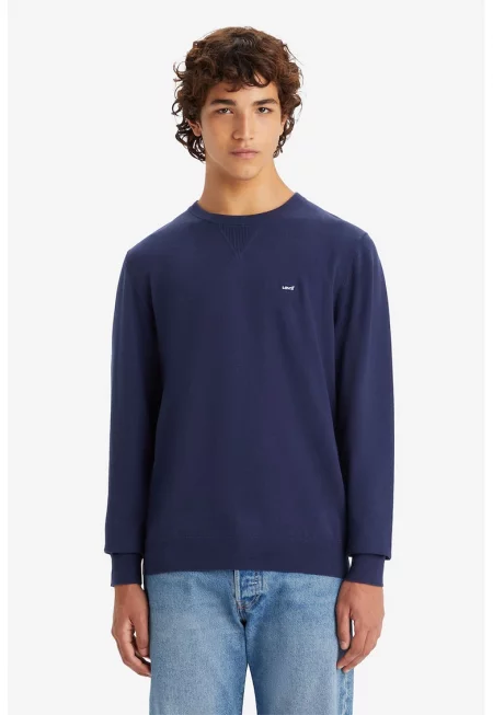 Пуловер с овално деколте - Тъмносин