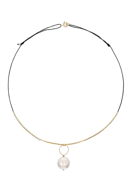 Регулируемо колие - декорирано с култивирани перли - Бял/Златист/Черен