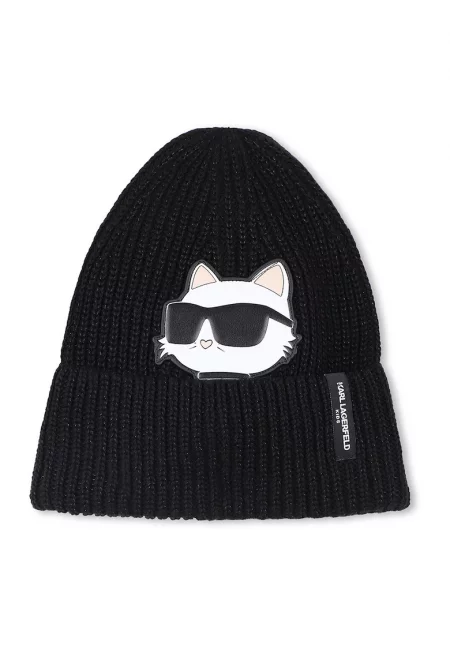 Рипсена шапка с лого - Бял/Черен