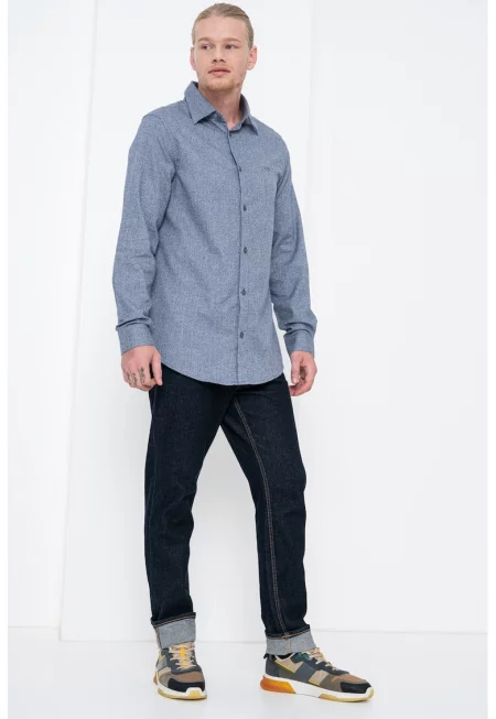 Риза с копчета на яката - Син меланж