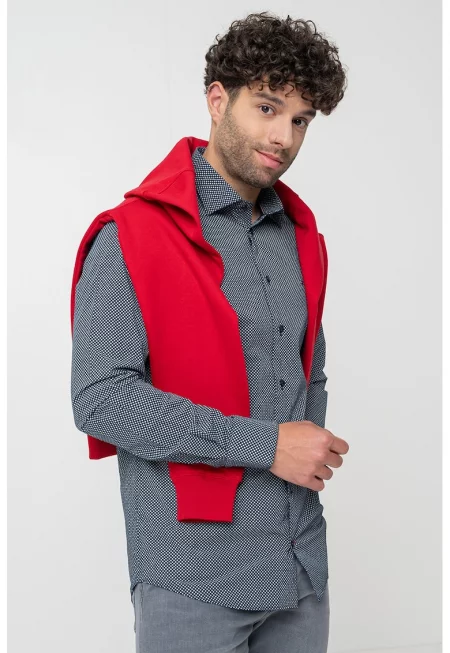 Риза със стандартна кройка - Бял/Ултрамарин синьо