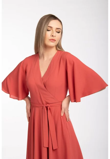 Рокля Jessa с ръкави тип пеперуда - Керемидено червено