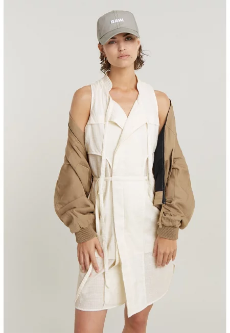 Рокля с джобове - без ръкави - Крем