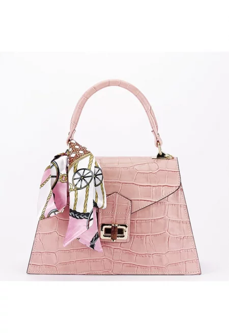 Розова чанта от естествена кожа с шал 8953 123 16991 - Розово