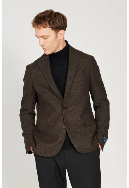 Сако с вълна с копчета - Кафяв меланж