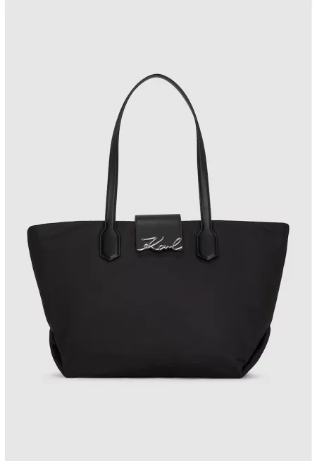 Шопинг чанта с метално лого - Черен