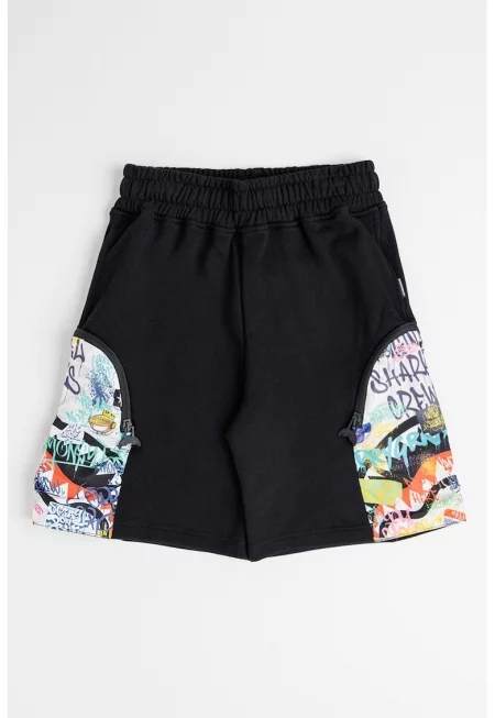 Шорти Sharks In The Rizz с джобове с цип - Черен/Оранжев/Розово