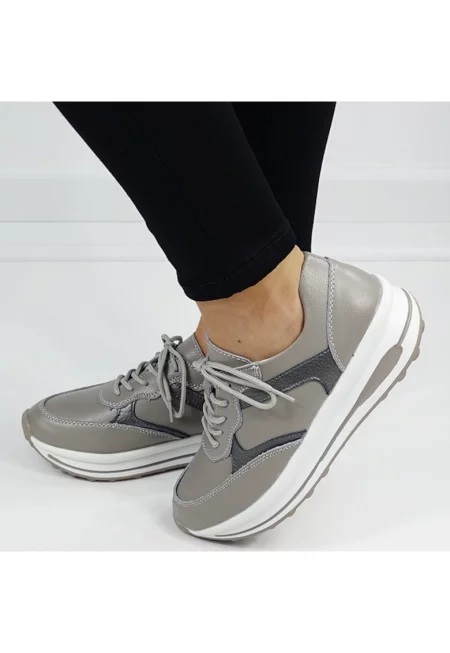 Сиви маратонки от естествена кожа 5091 M6 16492