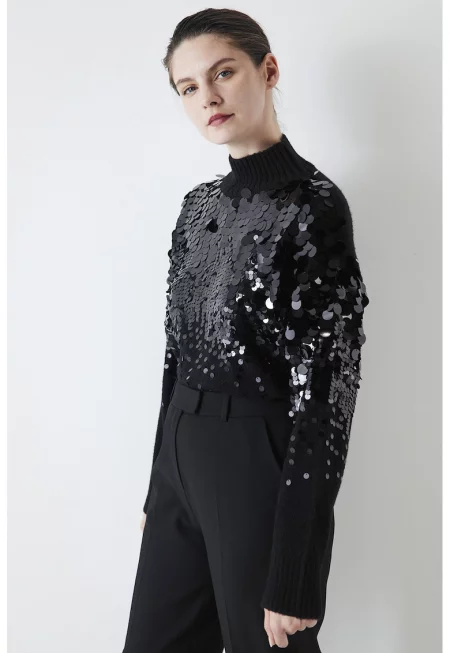 Скосен панталон с висока талия - Черен