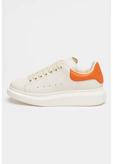 Скосени кожени тренировъчни обувки - Оранжев/Мръснобял