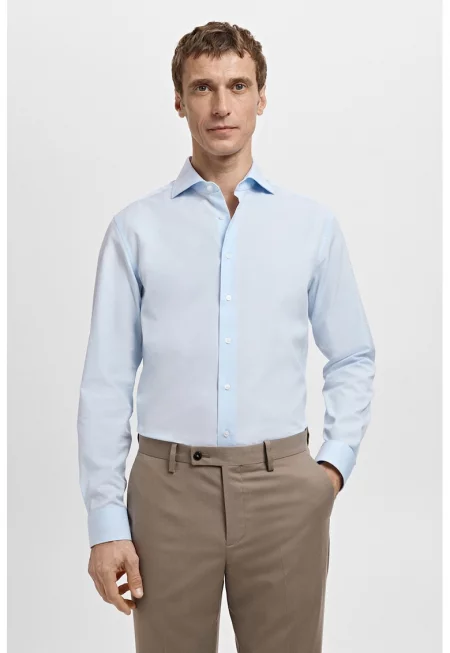 Слим елегантна памучна риза - Светлосин
