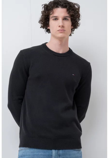 Слим пуловер от органичен памук - Черен