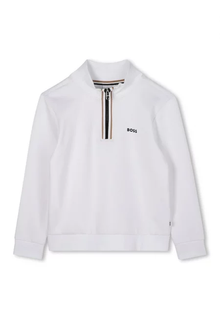 Суитшърт с къс цип - Бял