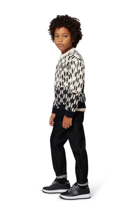 Суитшърт с лого - Слонова кост/Черен