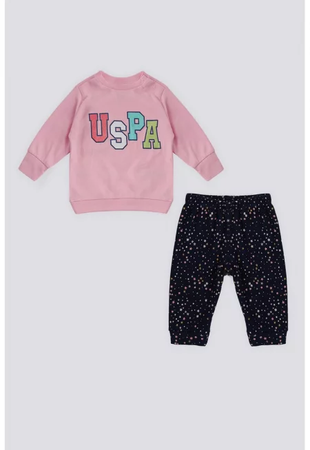 Суитшърт с принт и панталон - 2 части - Бял/Ултрамарин синьо/Пастелнорозов