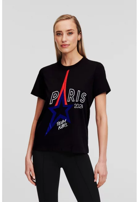 Тениска от органичен памук с принт - Бял/Черен/Син