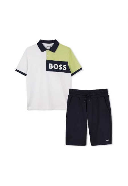 Тениска с яка и бермуди - Бял/Черен/Каки