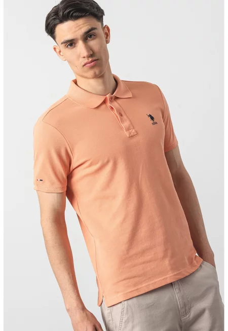U.S. Polo Assn - Памучна тениска по тялото с яка