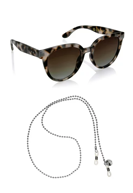 Унисекс слънчеви очила Butterfly с верижка - Кафяв/Сив