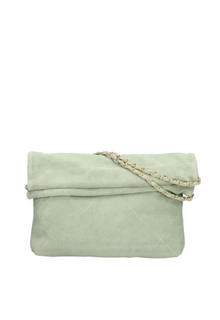 Велурена чанта за рамо с презрамка с верижка