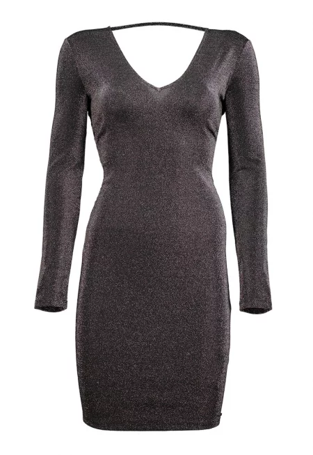 Вталена бляскава рокля - Черен/Сребрист