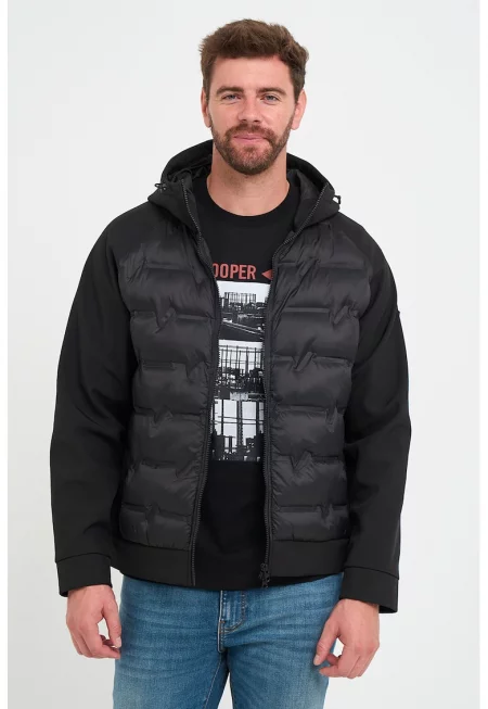 Яке с качулка и капитонирани панели - Черен