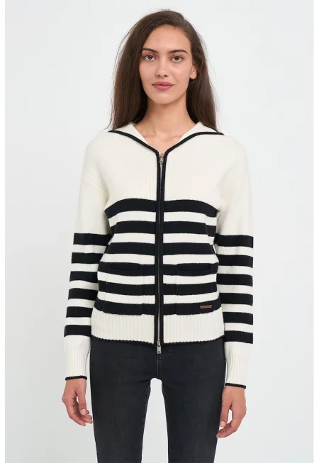 Жилетка с цип и паднали ръкави - Бял/Черен