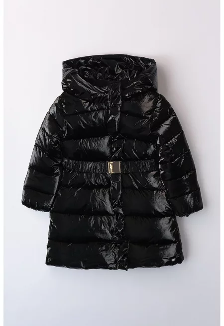 Зимно капитонирано яке с колан - Черен