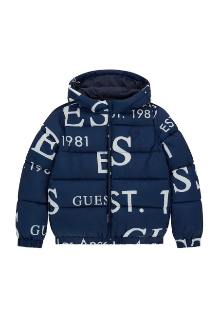 Зимно яке с надпис - Бял/Тъмносин