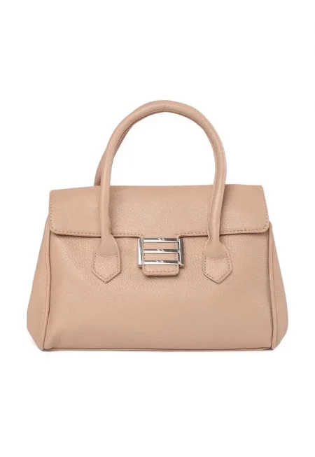 Бежова чанта за рамо  изработена от екологична кожа - с две отделения - модел Crossbody