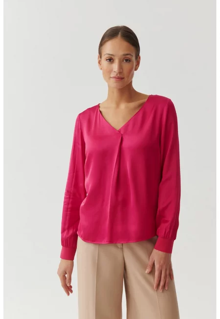Блуза Sandrika с шпиц със сатиниран ефект - Яркорозово