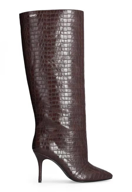 Ботуши до прасеца от еко кожа с шагрен - Тъмнокафяв