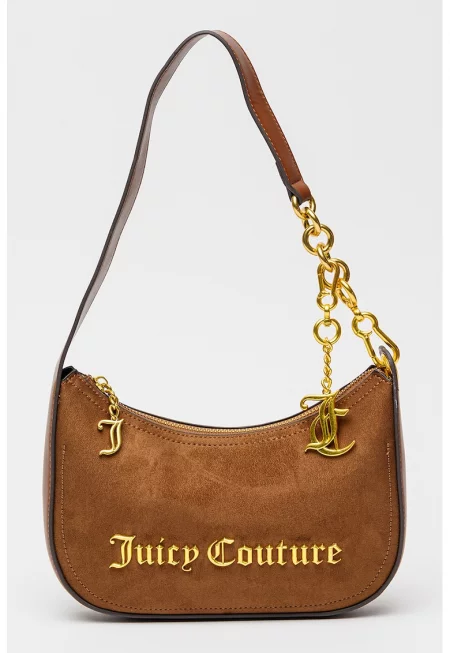 Чанта за рамо Jasmine от еко велур с лого - Канелено кафяво