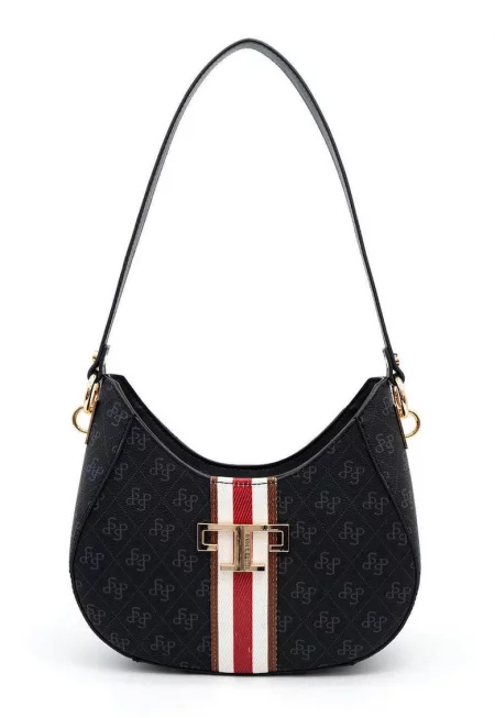 Чанта за рамо от еко кожа с принт - Червен - Бял - Черен