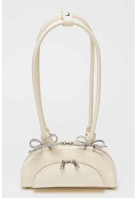 Чанта за рамо с метална панделка - Крем