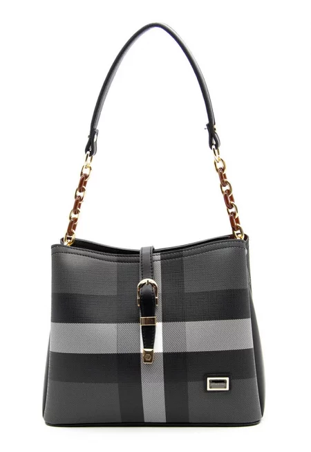 Чанти от екологична кожа с презрамка и катарама - Черен/Сив