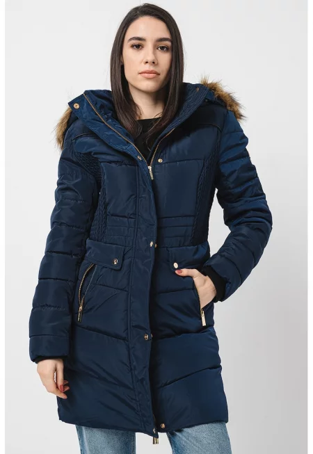 Дълга зимна парка Anadonna с качулка - Индигово синьо