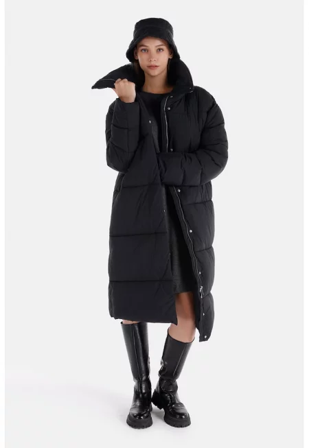 Дълго зимно яке с висока яка - Черен