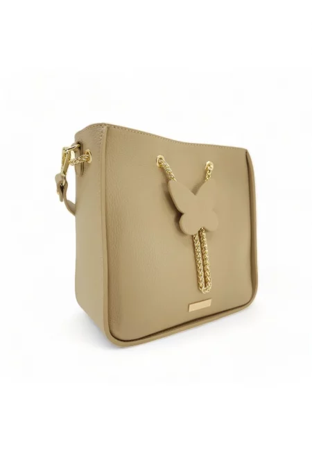 Дамска чанта Delicato Chic от естествена кожа - Сиво-бежов